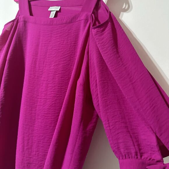 Catherines Blouse Cold Shoulder Size 3X 26 28W Pink Square Neck Tie Sleeve - Picture 2 of 7